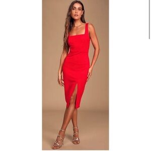 Baby, You're The One Red Sleeveless Bodycon Midi Dress